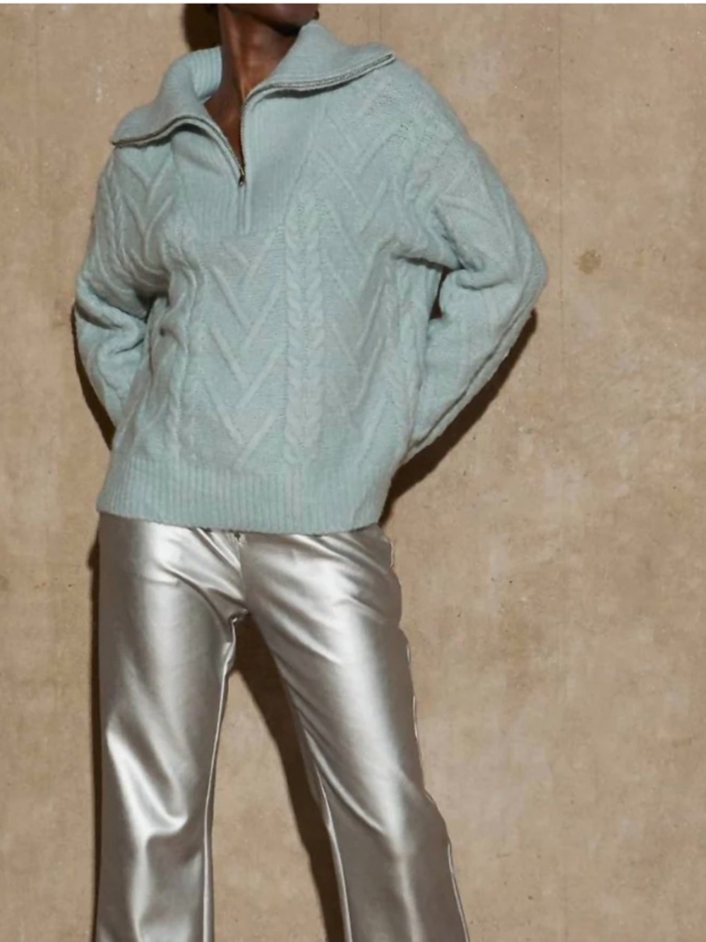 Crescent Soft Light Blue Cable Knit Sweater size M